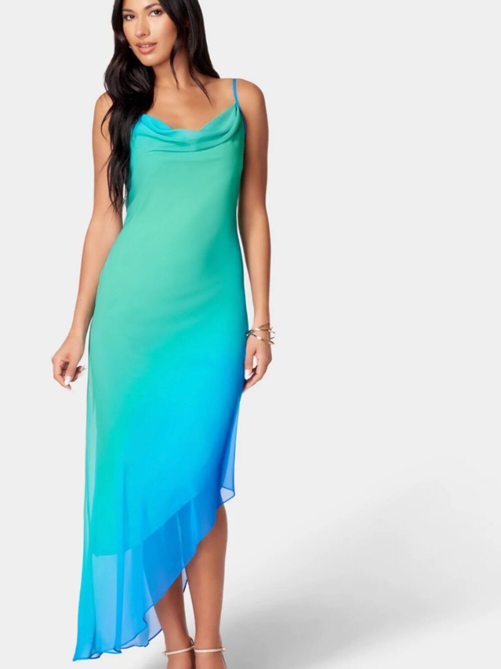 Bebe Women's Ombre Asymmetrical Dress - Blue/Green - Picture 5 of 5